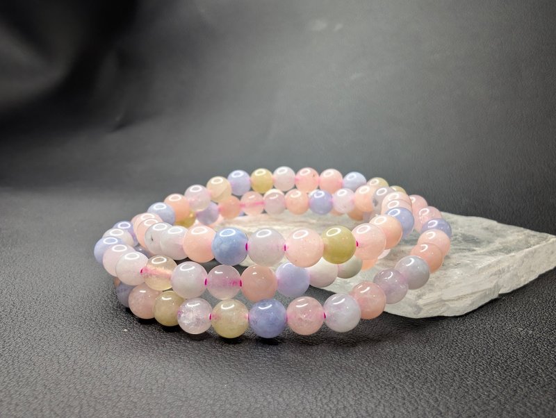 巴西 6.5mm 摩根石 手串 天然水晶 Morganite 三圈 - 手链/手环 - 水晶 