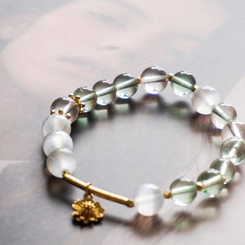 绿萤石 猫眼石 白水晶 水晶 手链 手链 灵性 净化 心灵 百日草 - 手链/手环 - 水晶 绿色