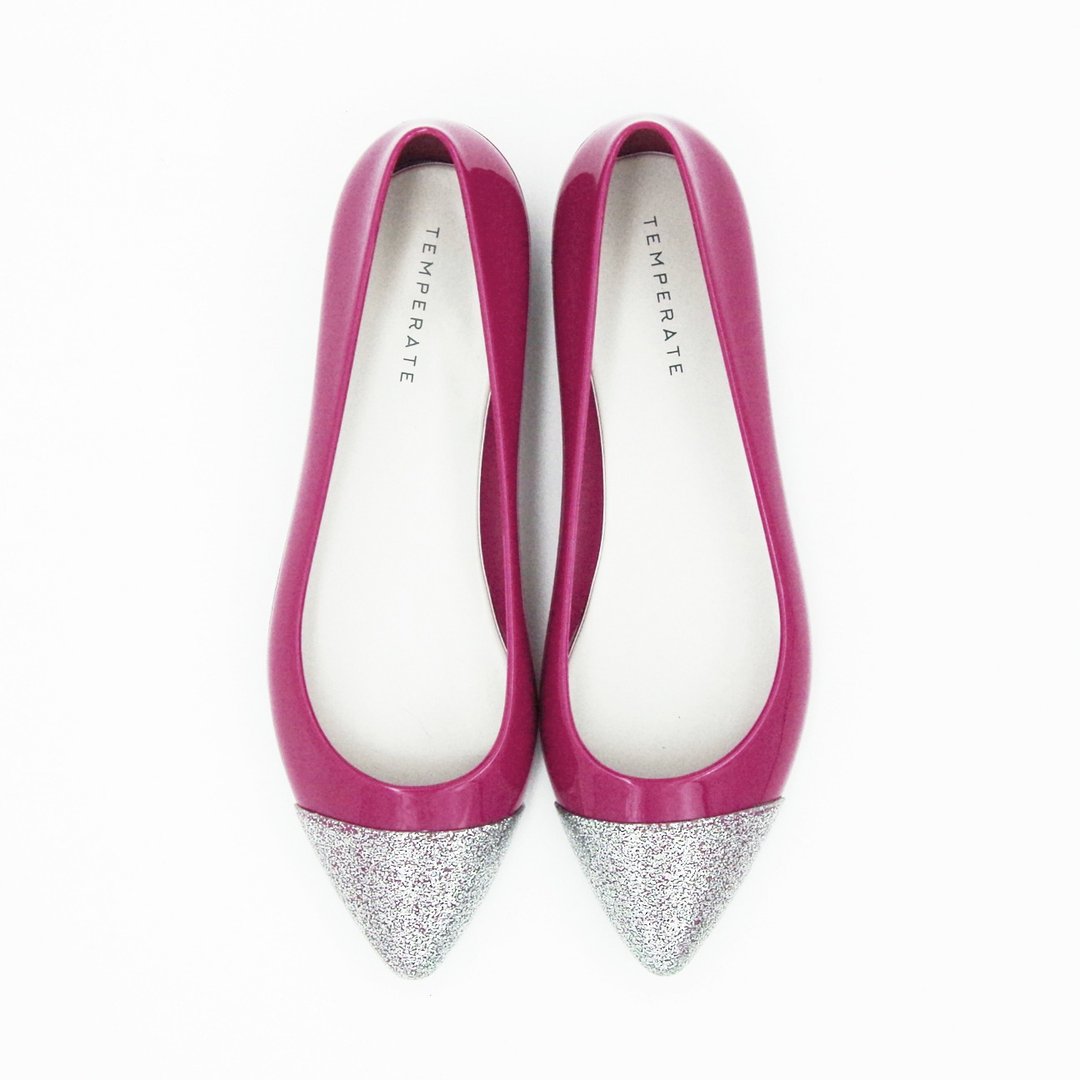 AMERI SPARKLE (MAGENTA) PVC TOECAP FLATS toe cap pumps - 高跟鞋 - 防水材质 粉红色