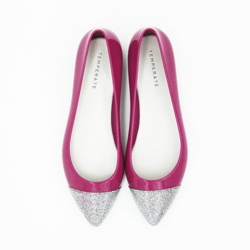 AMERI SPARKLE (MAGENTA) PVC TOECAP FLATS toe cap pumps - 高跟鞋 - 防水材质 粉红色