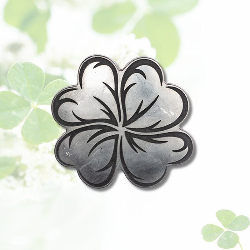 Shungite四叶草贴纸——天然防护与幸运护身符 - 其他 - 石头 黑色