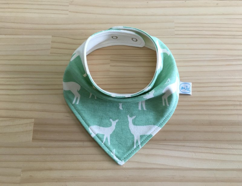gujui爱麋鹿(湖水绿)-有机棉婴儿三角巾 - 围嘴/口水巾 - 棉．麻 绿色