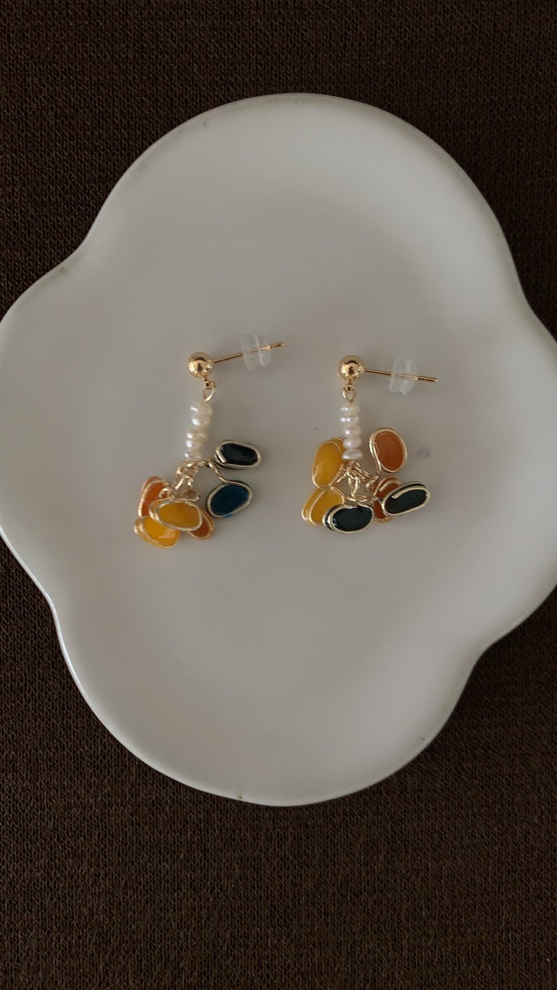 2021糖葫芦彩虹 耳环 / 耳夹可 树脂 珍珠 可爱 彩色 上班族耳环 - 耳环/耳夹 - 树脂 多色