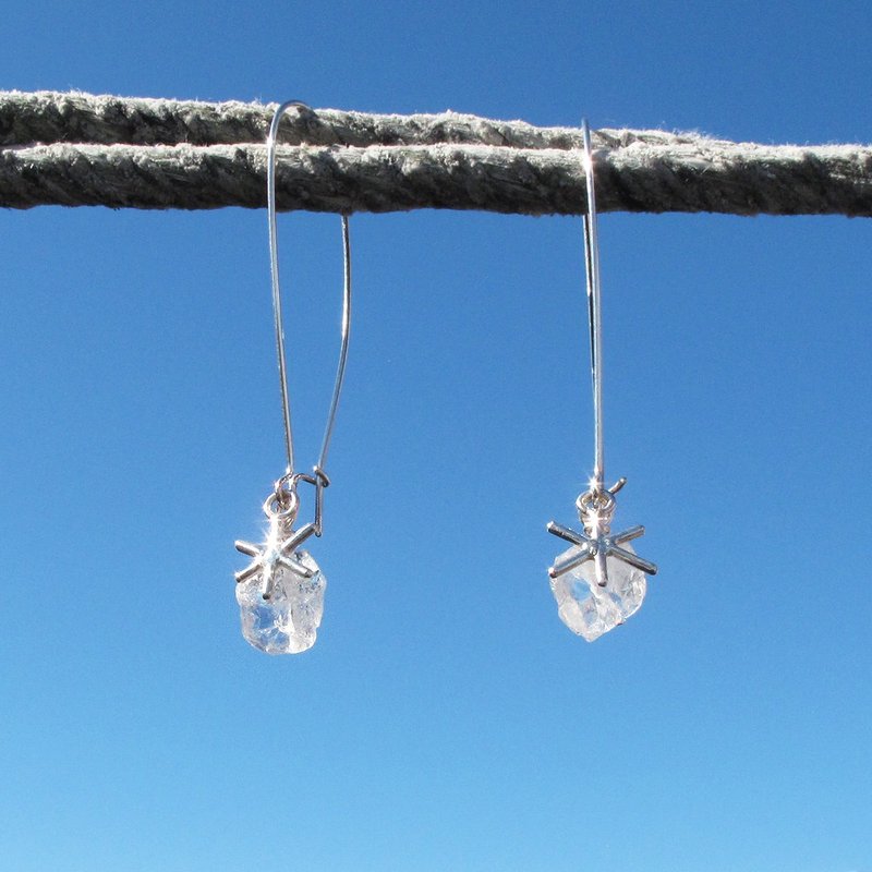 最后一件 - Sugar White | 天然透明水晶原矿925纯银雪花耳环 - 耳环/耳夹 - 纯银 银色