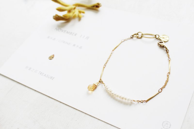 11月诞生石-Citrine黄水晶珍珠微笑系列铜手链 - 手链/手环 - 宝石 黄色