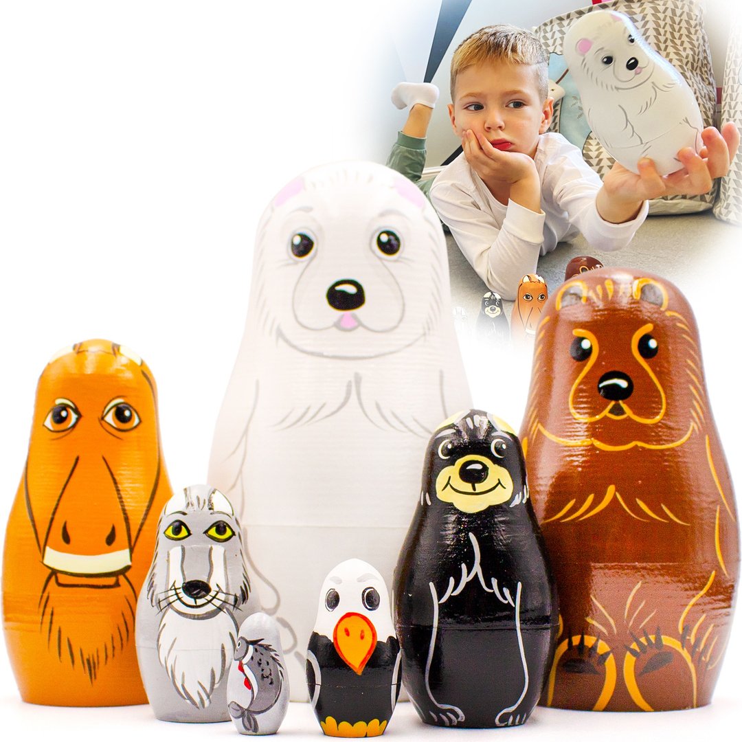 Nesting Dolls Animals Set of 7 pcs - Polar Animals Figurines for Kids - 玩具/玩偶 - 木头 多色