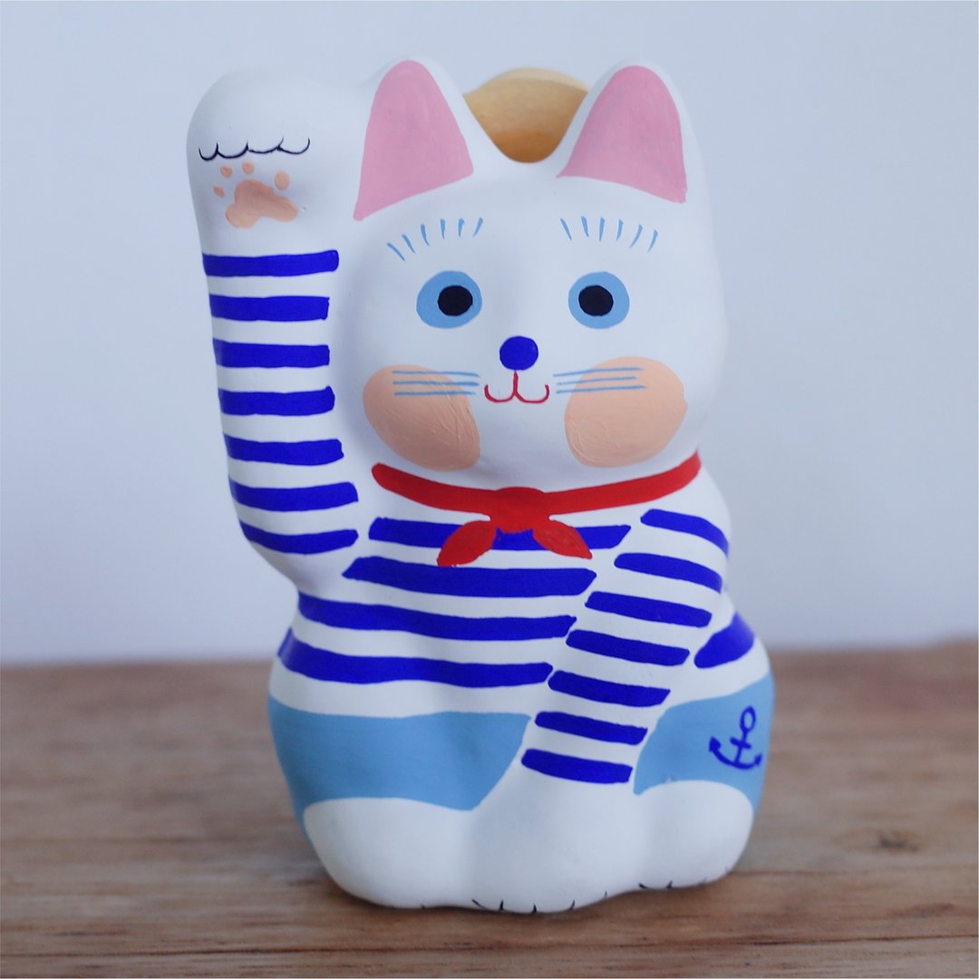招财猫 ∣ 海军风造型 ∣ 举右手招财 - 玩偶/公仔 - 纸 蓝色