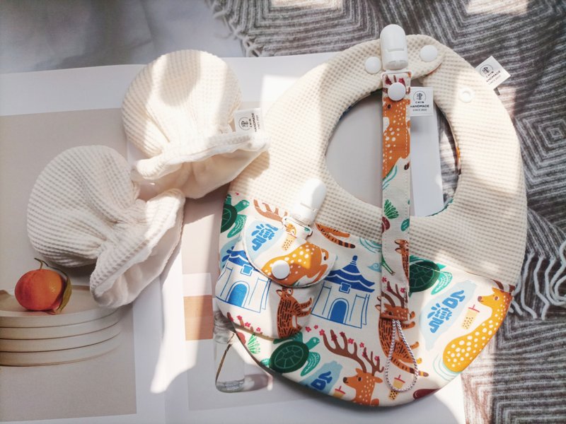 津Handmade 弥月礼盒4件组/台湾特色印花 - 婴儿帽/发带 - 棉．麻 