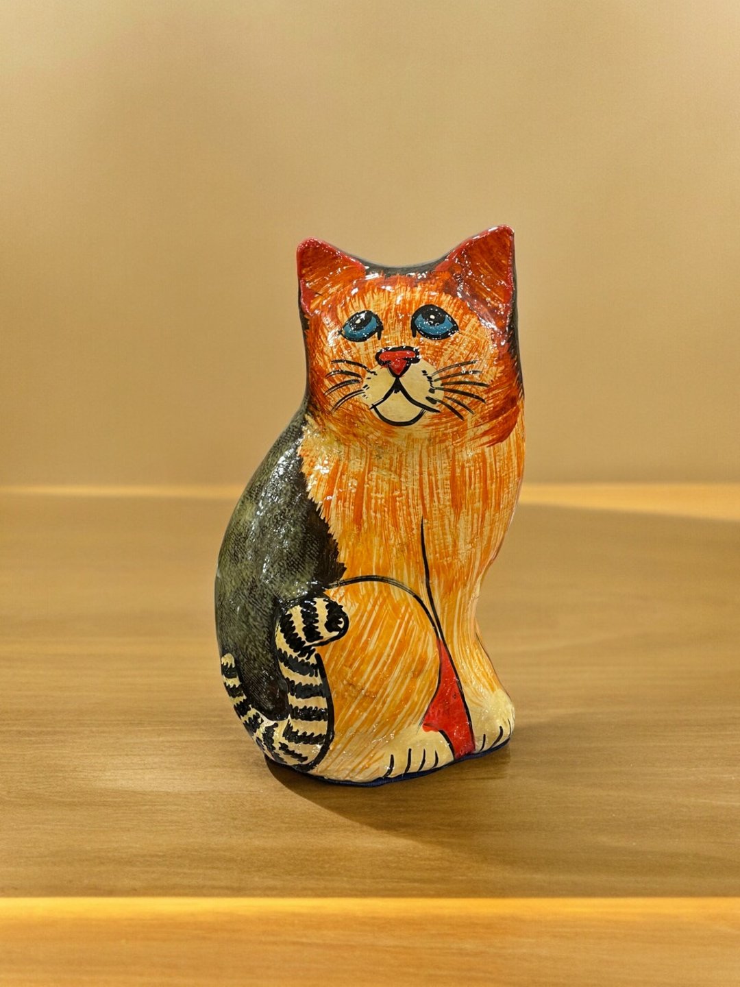 印度喀什米尔 手工漆纸器 彩绘猫咪摆饰 - 柴郡猫 - 摆饰 - 木头 橘色