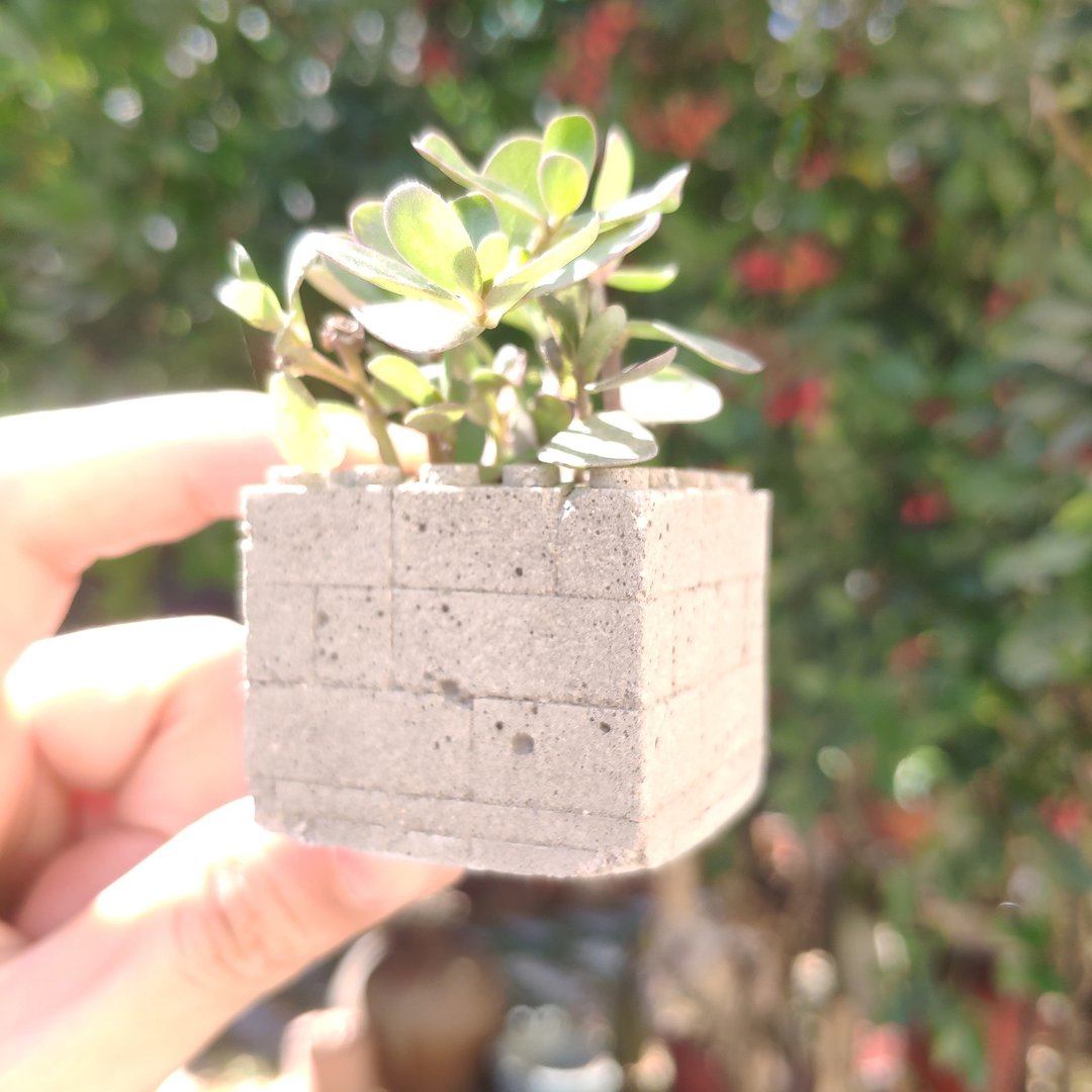 水泥制积木造型磁铁迷你花盆 兼容乐高积木 不含植物 - 植栽/盆栽 - 水泥 灰色