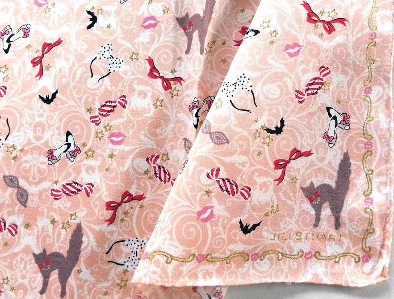 Jill Stuart Vintage Handkerchief Cat Ribbon Shoes 19.5 x 19.5 inches - 丝巾 - 棉．麻 粉红色