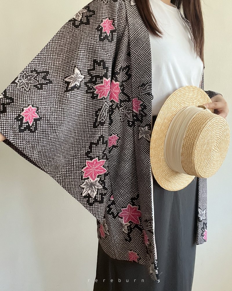 日本制和风印花薄款紫色古着羽织和服外套 - 女装休闲/机能外套 - 聚酯纤维 紫色