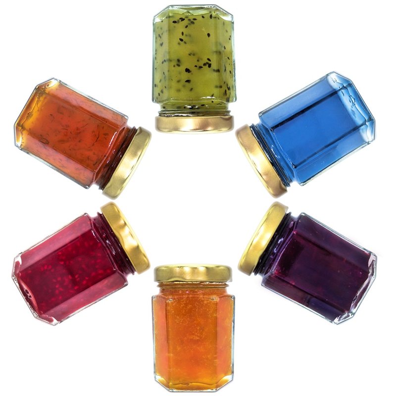 【圣诞小礼/婚礼小物】手工果酱/抹酱 6入50ml 信果汁 (使用土耳其大马士革玫瑰花露、B&G德国农庄茶品) - 果酱/抹酱 - 玻璃 多色