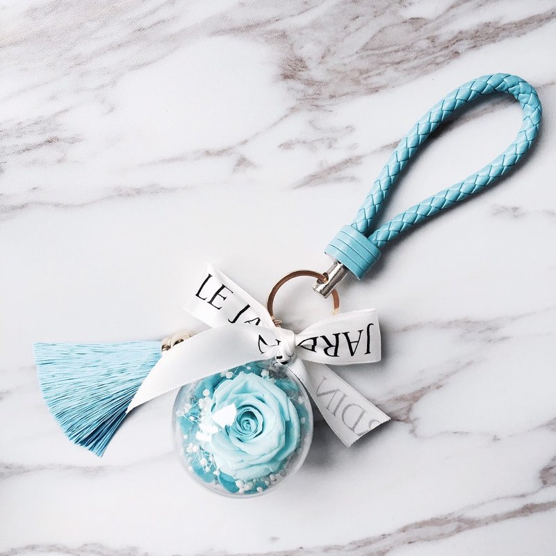 Le Jardin 青鸟 Tiffany蓝玫瑰永生花球 流苏皮革钥匙圈 生日礼物 - 植栽/盆栽 - 植物．花 