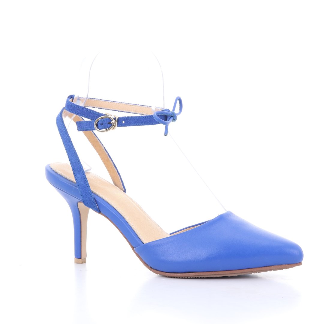 Leather Heel Pointed Stilettos Removable Bow Rubber sole - 女款休闲鞋 - 真皮 蓝色