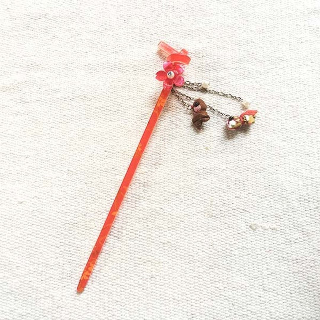 和纸樱花双金鱼,发簪,发插 - 发饰 - 压克力 红色