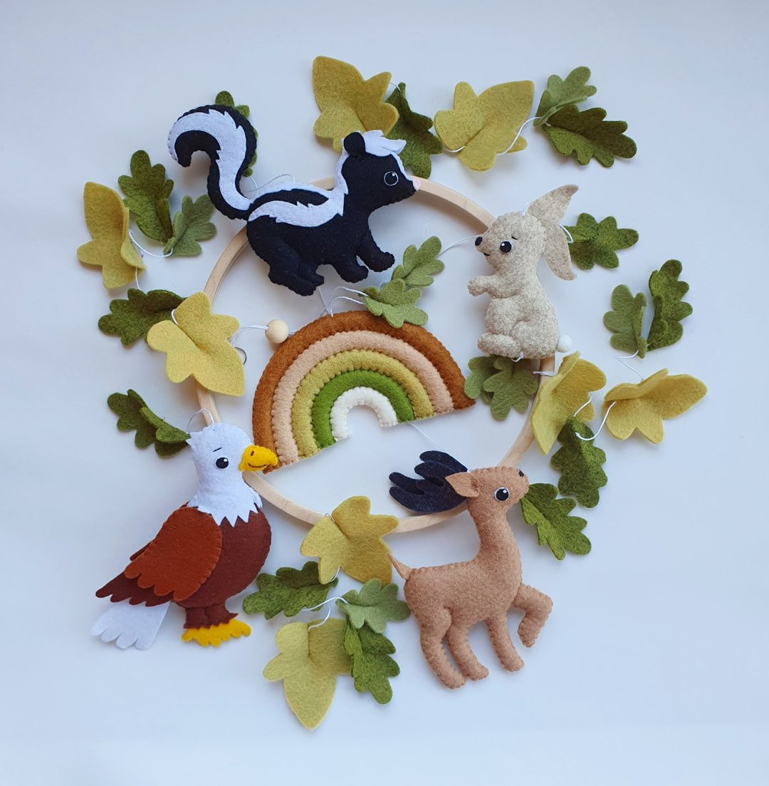 Woodland baby mobile, forest mobile, nursery woodland animals, new baby gift - 玩具/玩偶 - 环保材料 