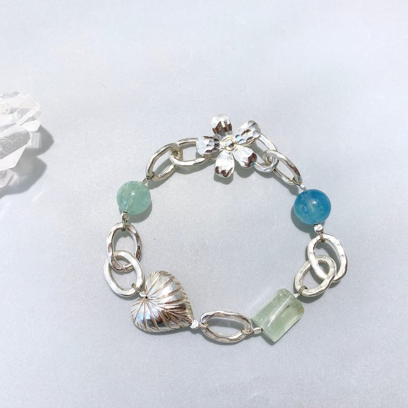 Ops Beryl Prehnite bracelet-绿柱石/纯银/银链/葡萄石/海水蓝宝 - 手链/手环 - 宝石 多色