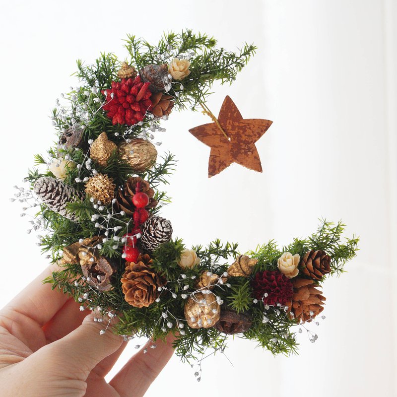 【DIY材料包】月儿弯弯Xmas花圈/ 附简易说明书电子档 - 植栽 - 植物．花 