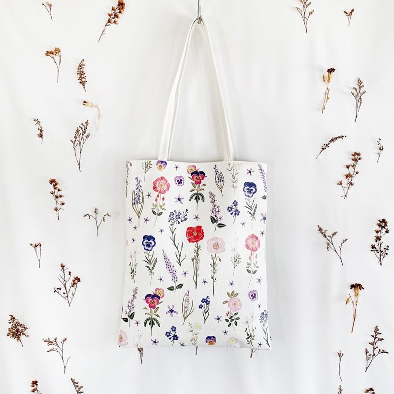 铅笔颜色最爱雏菊花 PU Vegan 独特手提袋 III /特别项目 - 手提包/手提袋 - 人造皮革 白色