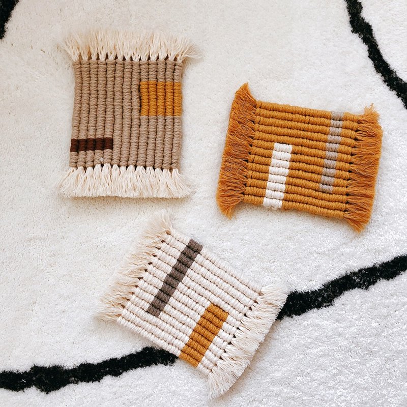 Macrame 几何撞色杯垫 可订制 - 摆饰 - 棉．麻 橘色