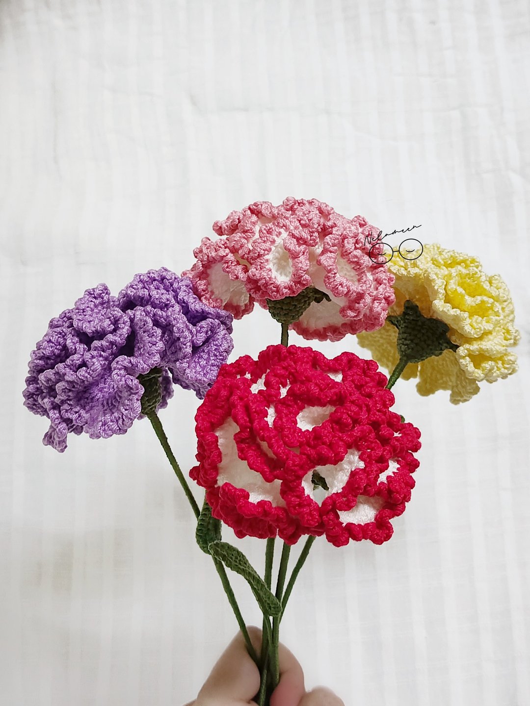 毛线康乃馨，钩针花朵，人造花 - 干燥花/捧花 - 其他材质 多色