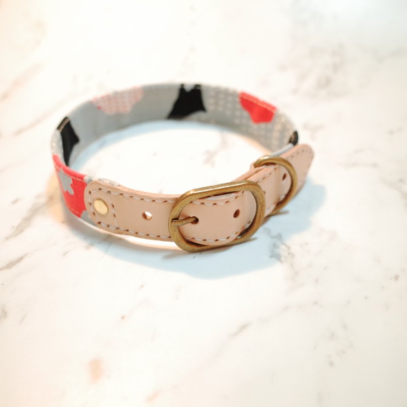 狗 L号 项圈 灰色 花语点点 日本布 附铃铛 可加购吊牌 - 项圈/牵绳 - 棉．麻 