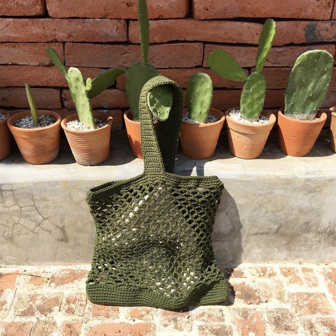 Dark green Japia bag - 手提包/手提袋 - 棉．麻 绿色