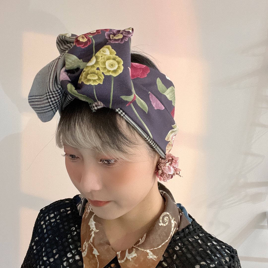 格纹油画风宽版铝线发带 - 发饰 - 棉 多色