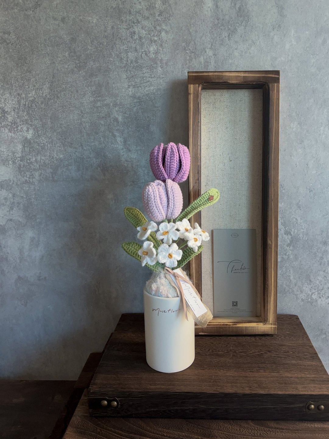 双色郁金香与勿忘我盆花 - 仙紫 Tulips & & Forget me not - 干燥花/捧花 - 棉 紫色