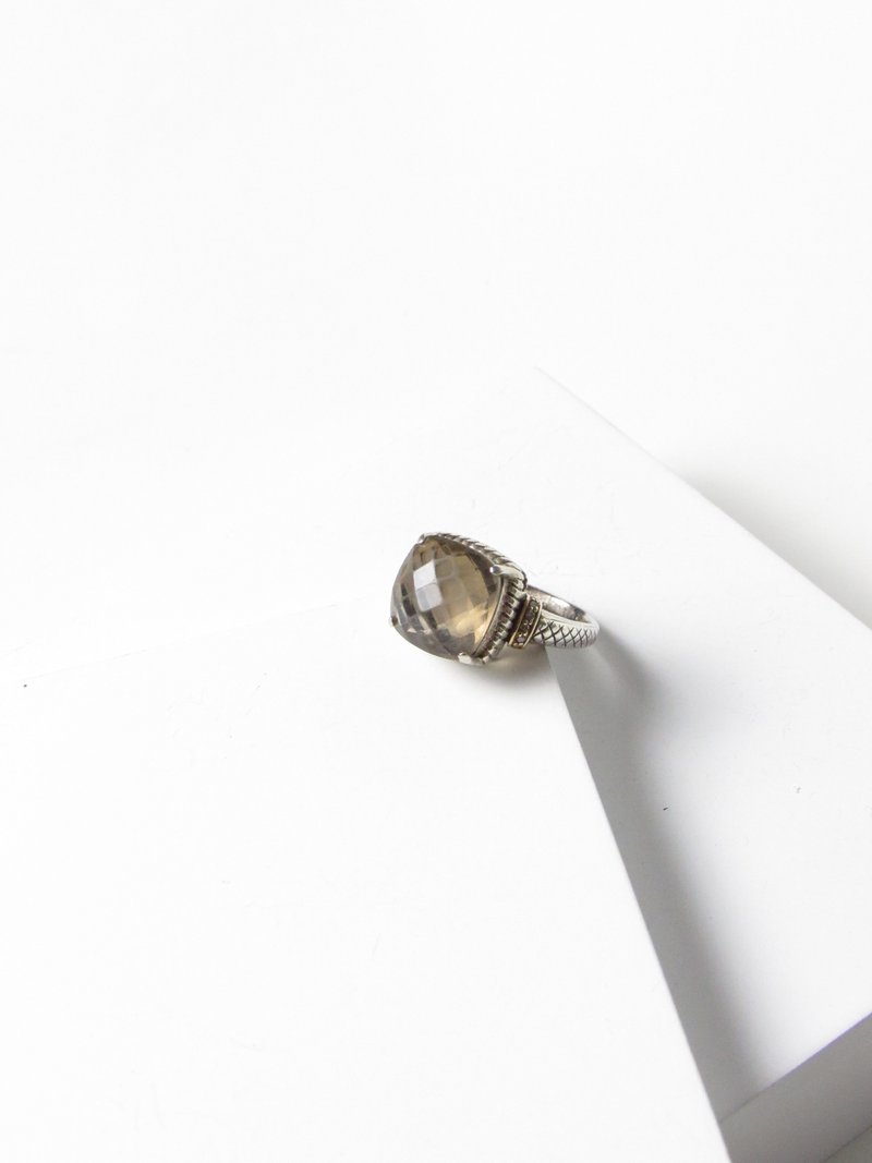 Vintage French Cushion Cut Smoky Quartz Ring - 戒指 - 贵金属 金色