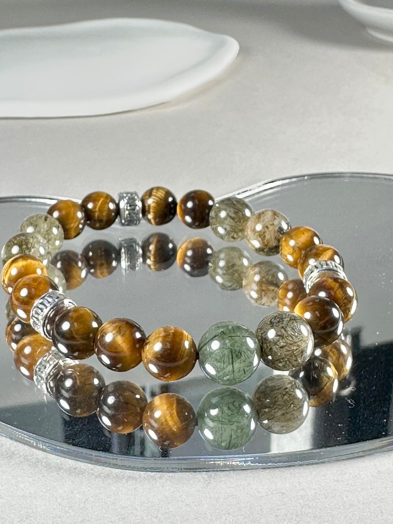 黄虎眼 绿发晶天然水晶手链/ 招财 旺事业 招贵人 - 手链/手环 - 水晶 咖啡色