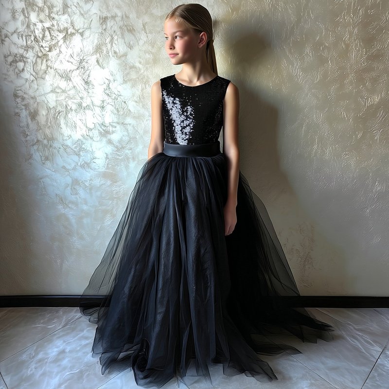 适合特殊场合的优雅正式薄纱花童礼服 - 童装礼服/连衣裙 - 其他材质 黑色