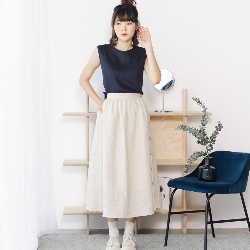Linen Long Skirt in Beige colour - 裙子 - 亚麻 卡其色