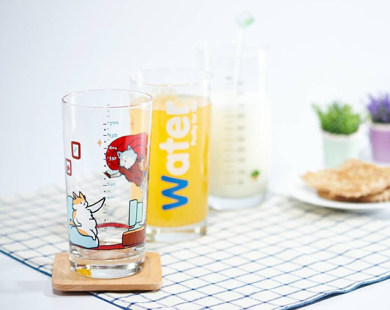 创世喵刻度杯 570ml 玻璃杯 果汁杯 牛奶杯 刻度杯 - 玻璃杯 - 玻璃 白色