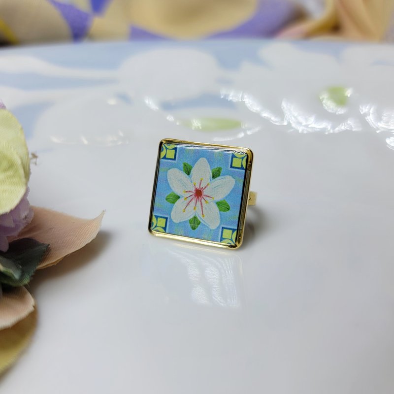 清明 节气花砖 手作 戒指 徽章 别针 - 戒指 - 铜/黄铜 多色