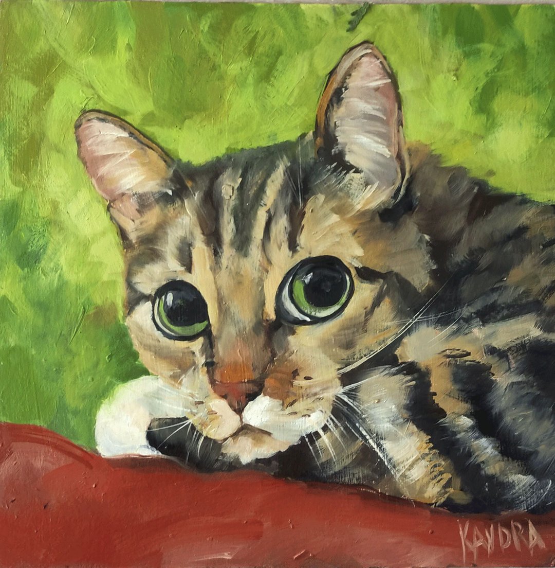 猫原创艺术红猫油画动物宠物绘画小猫艺术品 - 墙贴/壁贴 - 其他材质 绿色