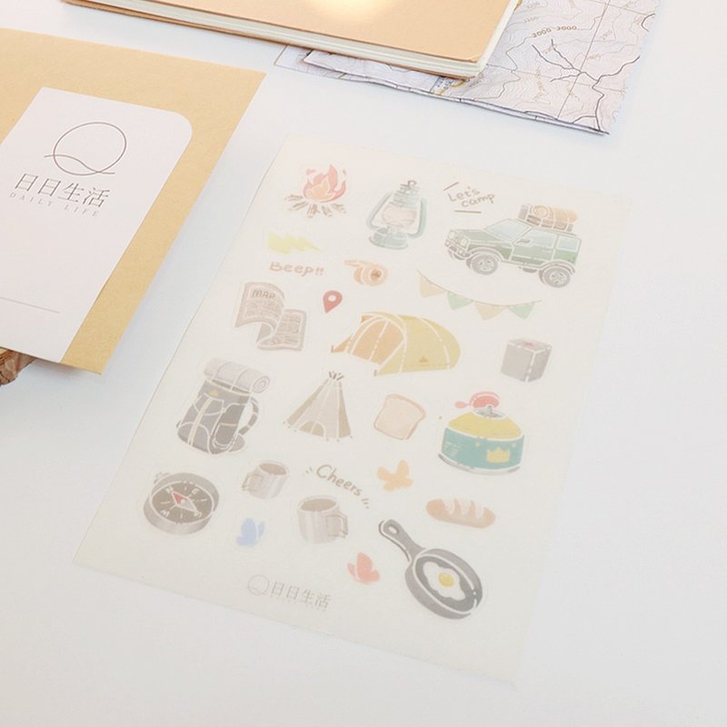 悠游山林贴纸-登山露营系插画贴纸 半透明贴纸 和纸贴纸 手帐贴 - 贴纸 - 纸 多色