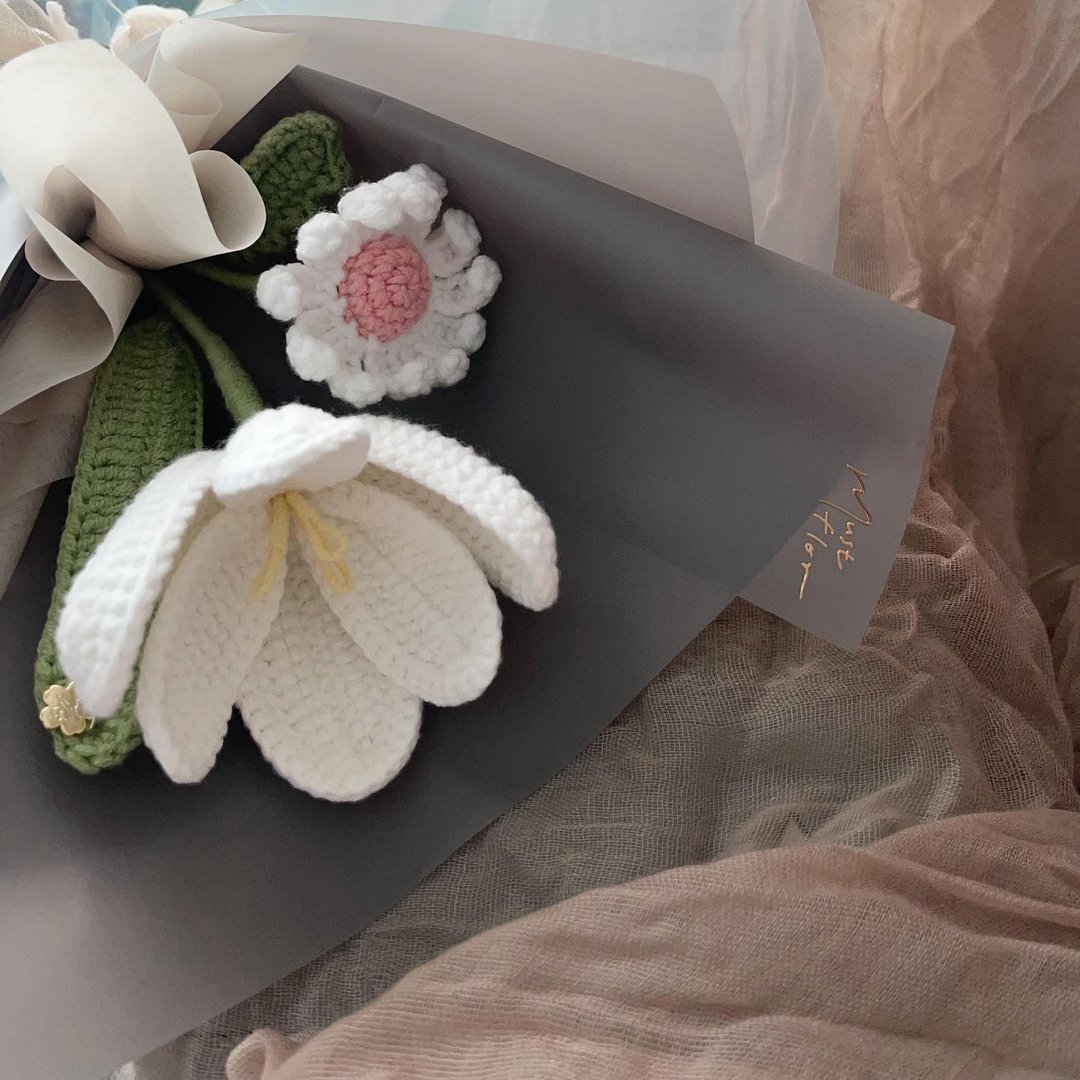 郁金香与小雏菊花束 Tulip & Daisy - 干燥花/捧花 - 棉 白色