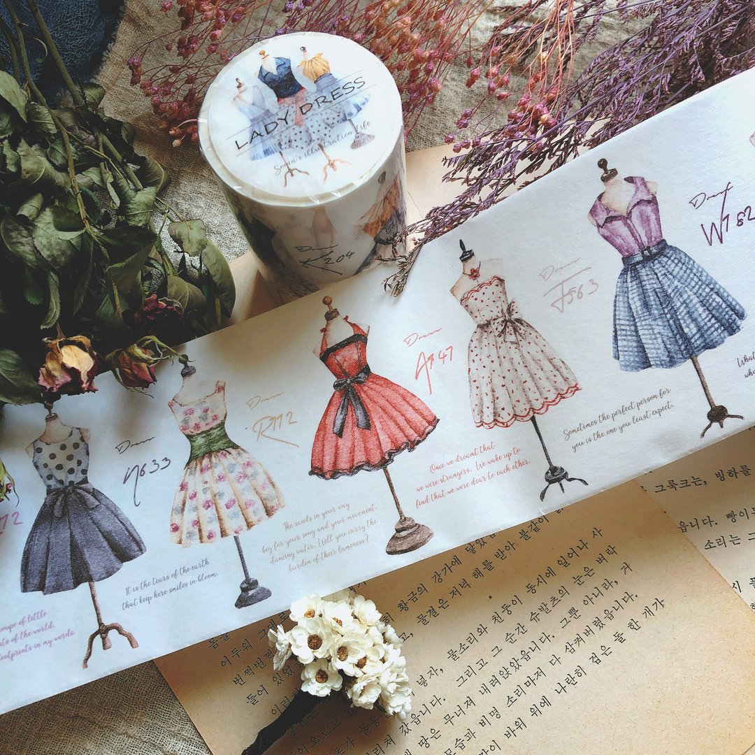 LADY DRESS纸胶带 (带离型纸) ８CM - 纸胶带 - 纸 