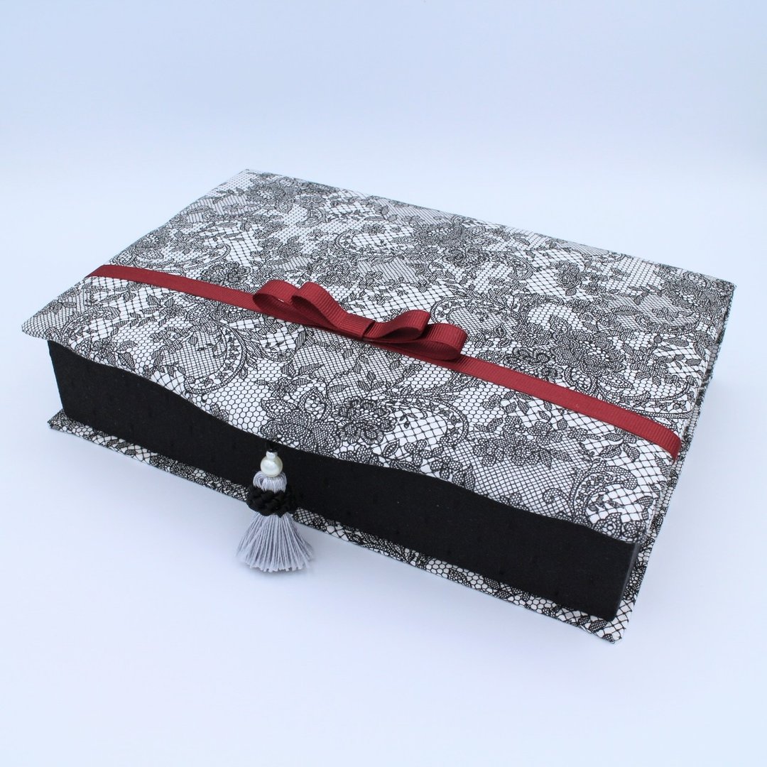 French Chic Elegant Classic Ribbon Lace Tassel Show Storage Book Type Accessory Case Box Accessory Storage Letter Case Wallet Bed - 收纳用品 - 棉 黑色