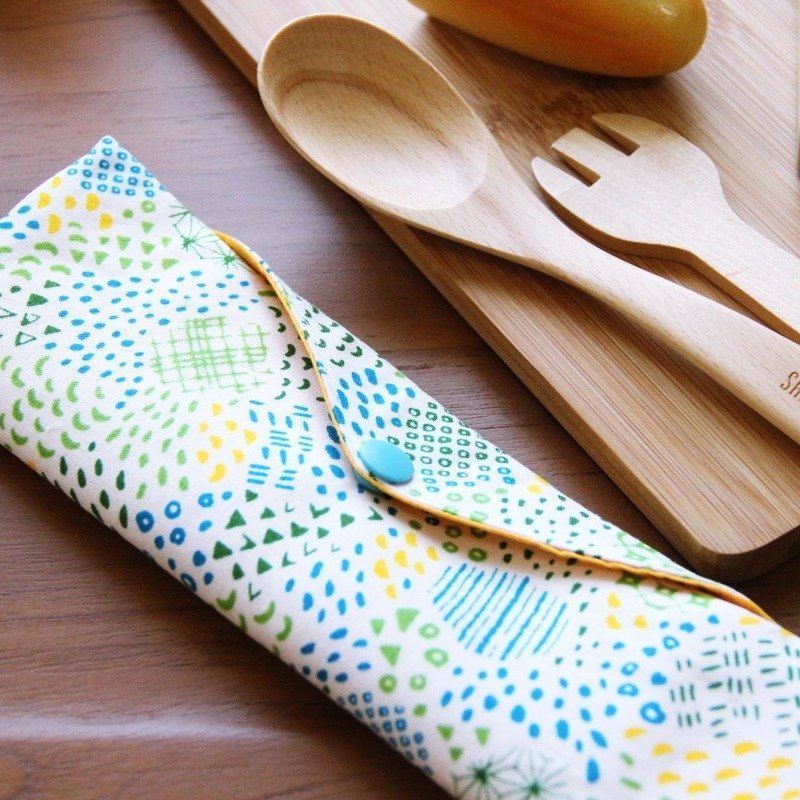 文青风环保筷袋 ~爱的记忆  蓝 收纳包.环保筷袋.手作餐具袋 - 筷子/筷架 - 棉．麻 蓝色