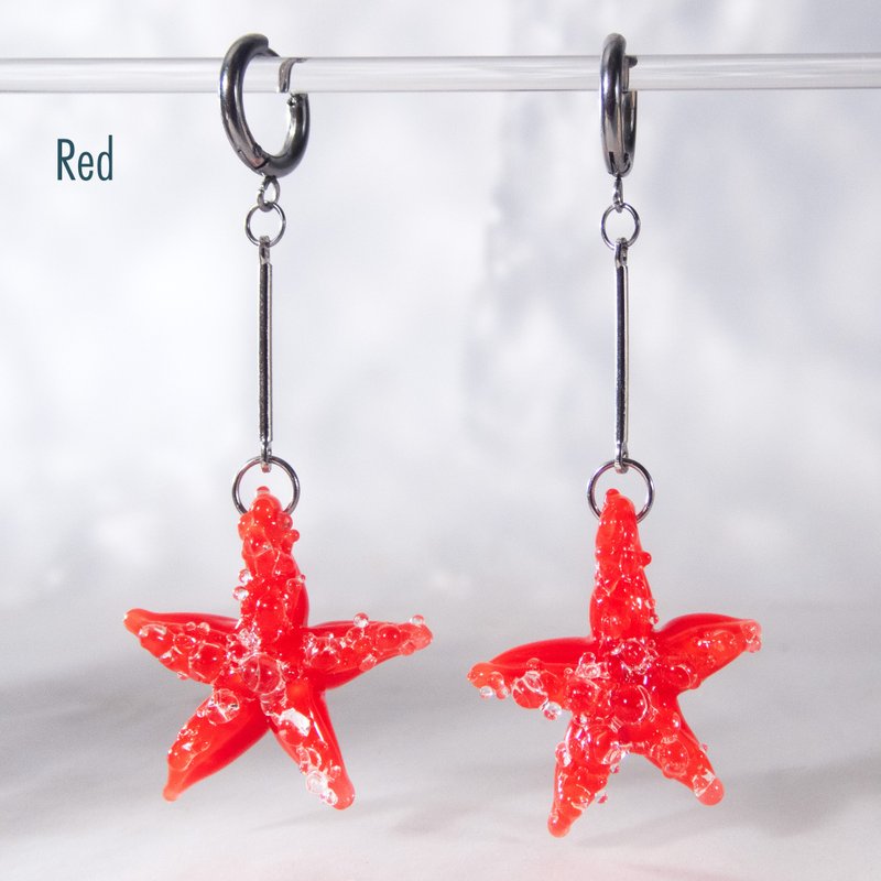 吹制玻璃海星耳环：优雅的海洋饰品 - 耳环/耳夹 - 玻璃 蓝色