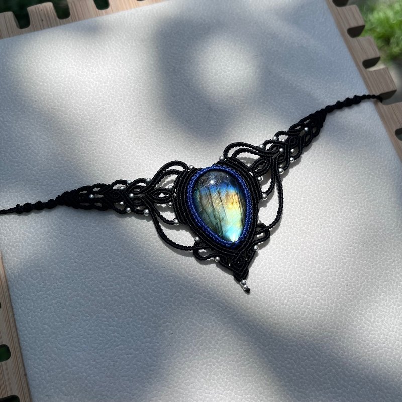 喜迎瑶 Macrame 拉长石 编织 蜡线项链 嬉皮 民族风 锁骨链 颈链 - 项链 - 水晶 绿色