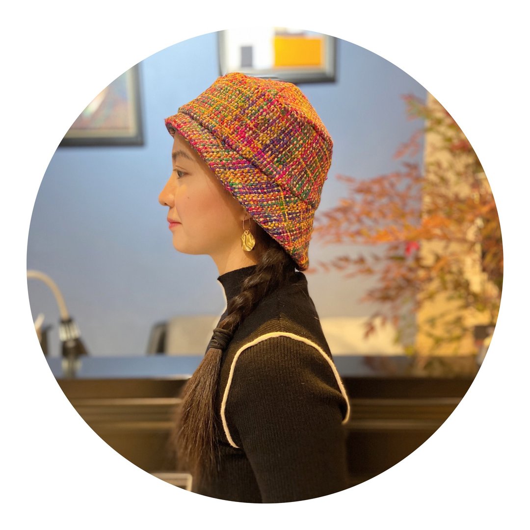 彩虹色斜纹软呢不规则帽 tweed irregular hat 圣诞礼物 真丝帽子 - 帽子 - 丝．绢 