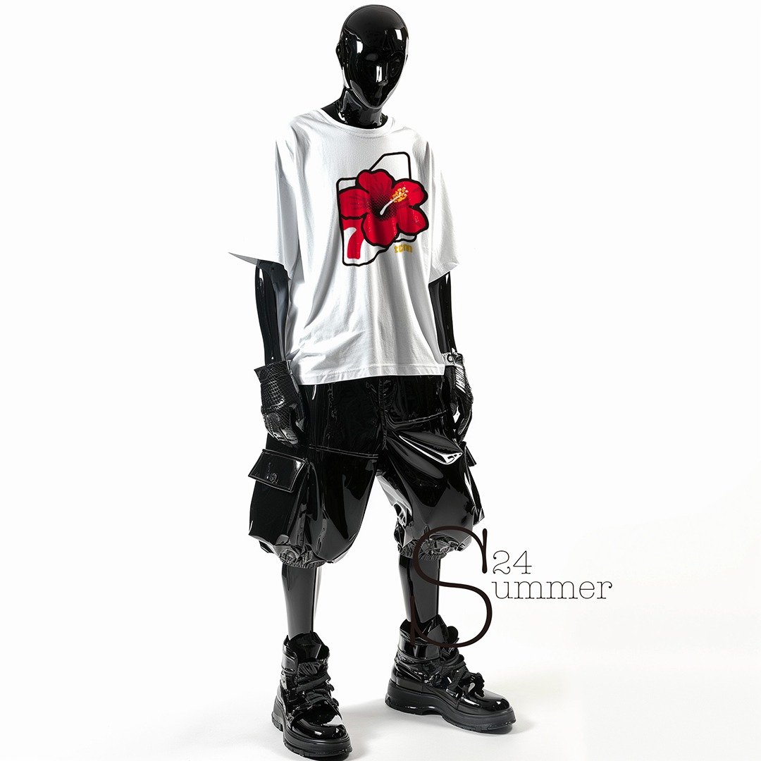 花插画T | 扶桑花  | 白色款印花T Shirt - 男装上衣/T 恤 - 棉 白色