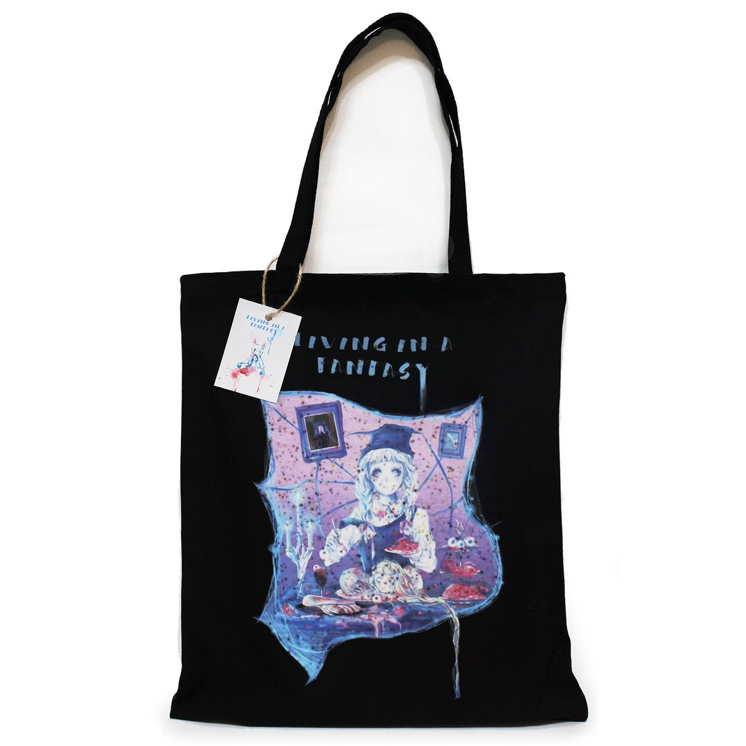 Alice Hobbey 送自选明信片 暗黑哥德 黑色长手提帆布袋 Tote Bag - 侧背包/斜挎包 - 棉 多色