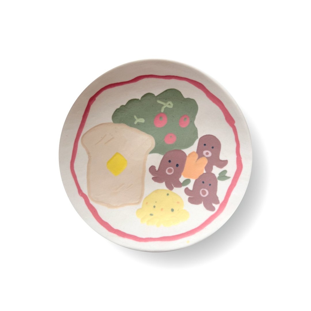 章鱼香肠多士陶瓷圆碟 - 日式早午餐盘 点心盘 蛋糕碟 伴食疗愈礼 - 盘子/餐盘/盘架 - 瓷 