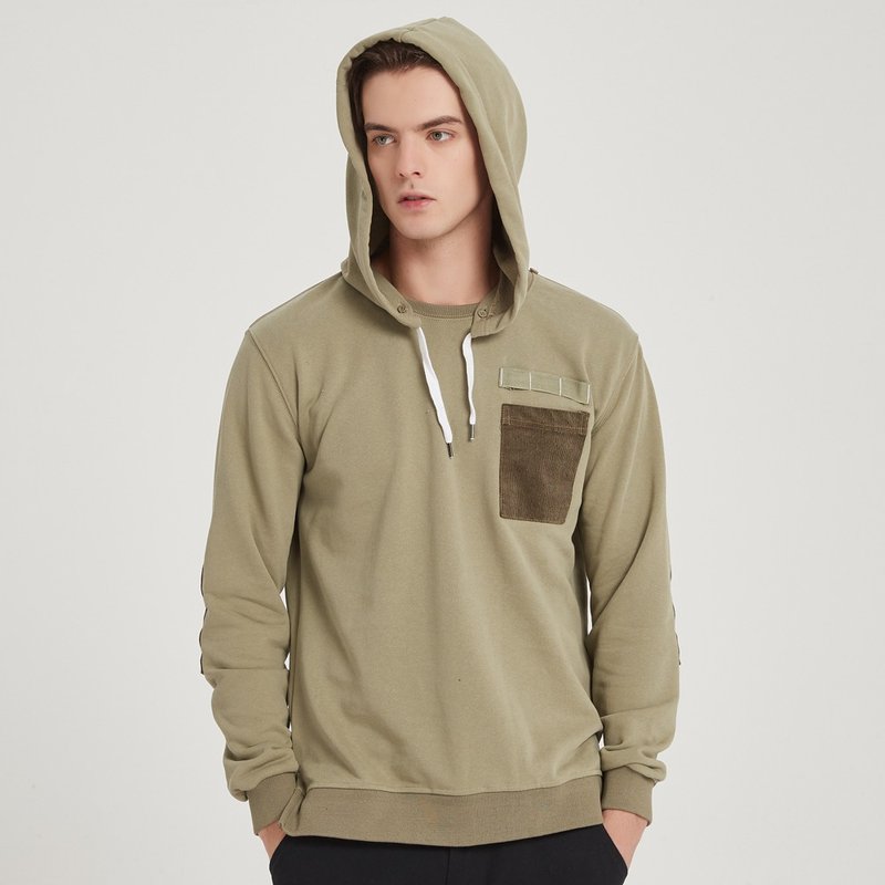 【换季特卖】可拆式有帽套头卫衣 Patchwork hoodie/简约款式/拼/ - 男装上衣/T 恤 - 棉．麻 绿色