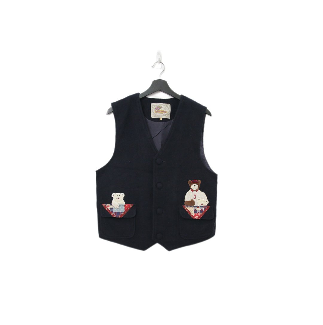 Back to Green-复古毛料背心 黑 v领小熊 v-09/sweater vest - 女装背心 - 棉 